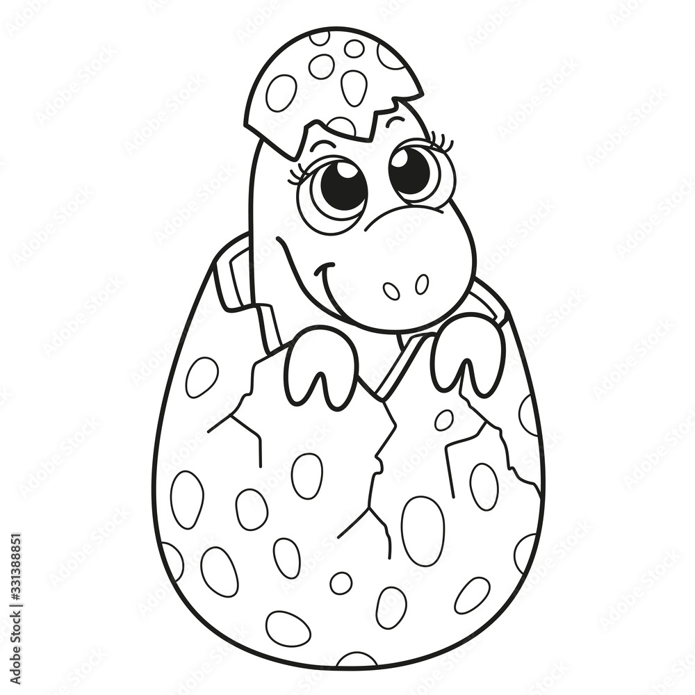 Coloring book for children baby dinosaur in an egg vector