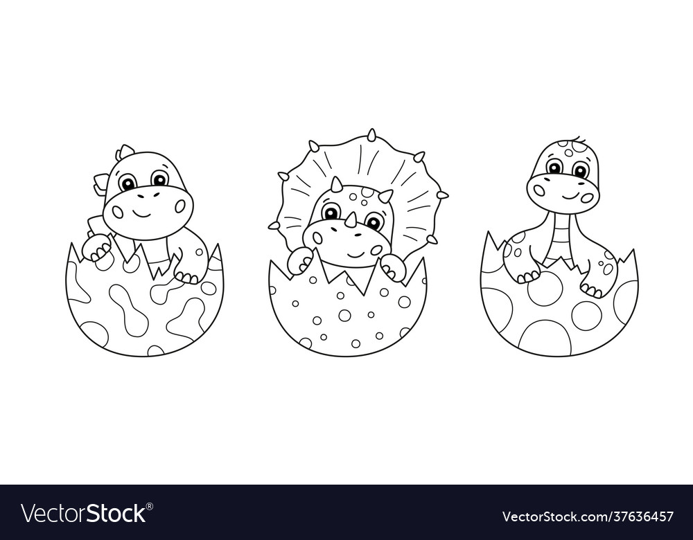 Cute little dinosaurs hatches from an eggs set vector image