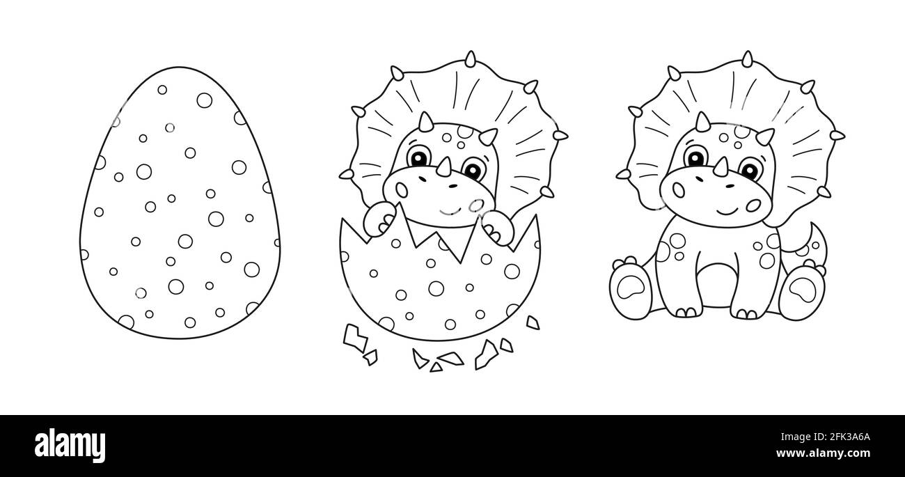Dinosaur egg and cute little dinosaur for kid coloring book baby triceratops children puzzle game stock vector image art