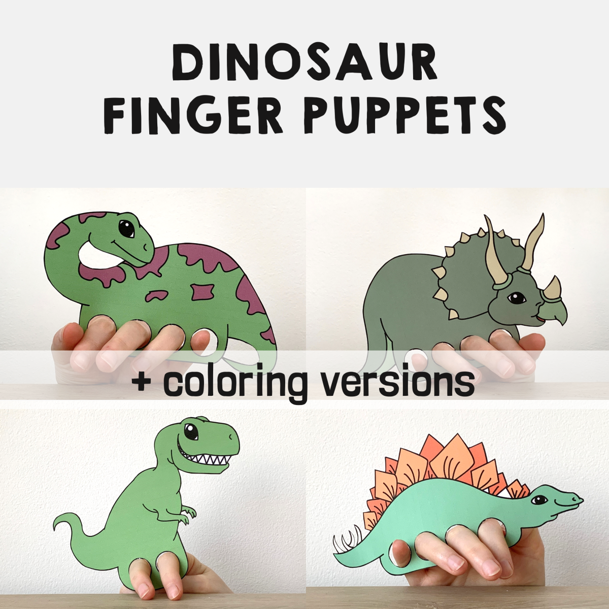 Dinosaur finger puppets printable dino coloring paper craft activity play made by teachers