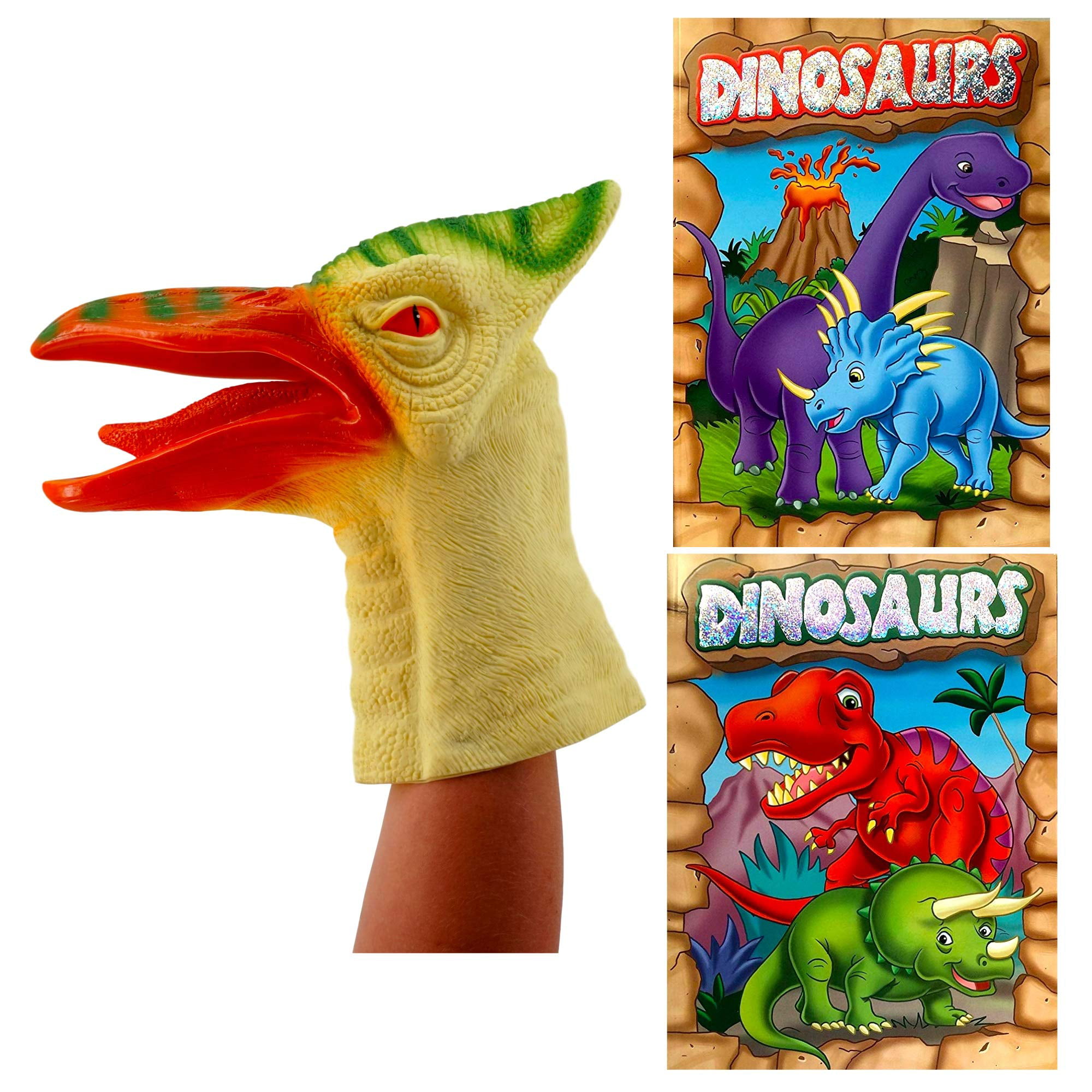 Treasure co trio realistic dinosaur hand puppet bundles in x in soft touch dino hand puppet glove pterodactyl puppet color book
