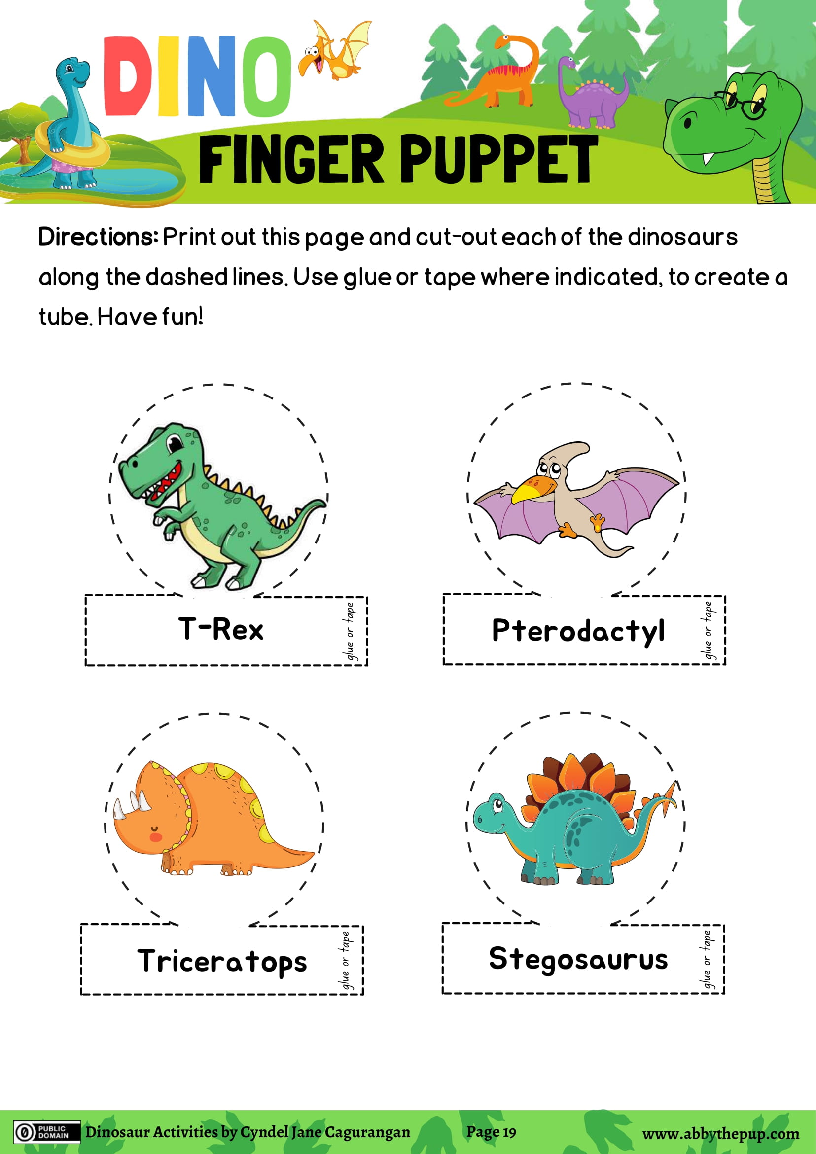 Dinosaur finger puppets free printable puzzle games