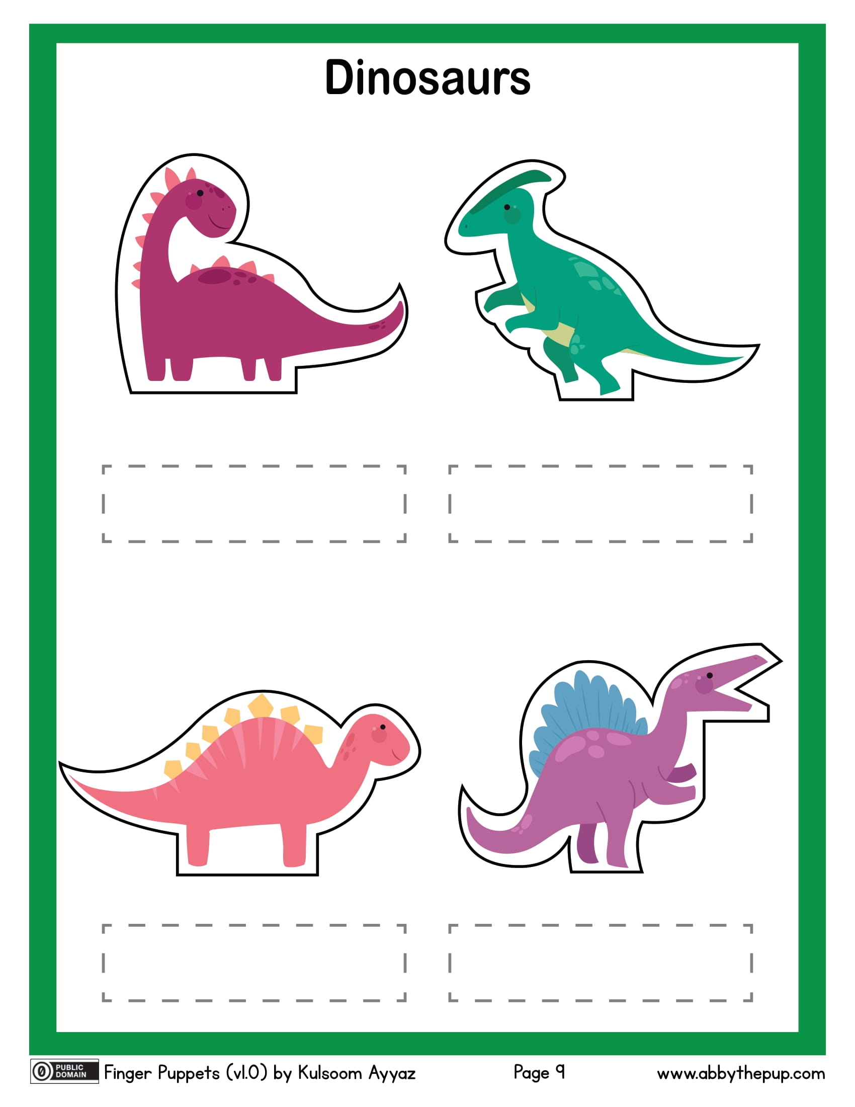 Dinosaurs finger puppets free printable papercraft templates