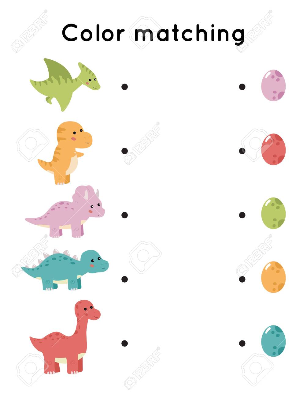 Educational color matching game printable worksheet for preschool children match dinosaur to eggs learning colours royalty free svg cliparts vectors and stock illustration image