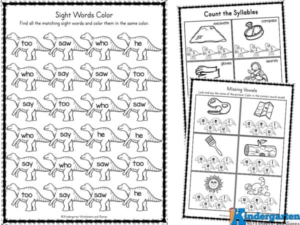 Ð free printable dinosaur worksheets for kindergarten literacy