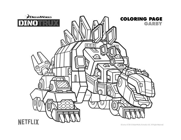 Free dinotrux garby printable coloring page