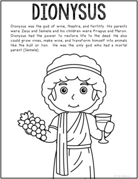 Dionysus greek mythology coloring page greek god ancient history worksheet