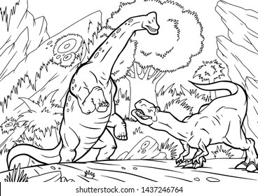 Outline diplodocus dinosaur illustration coloring book stock vector royalty free