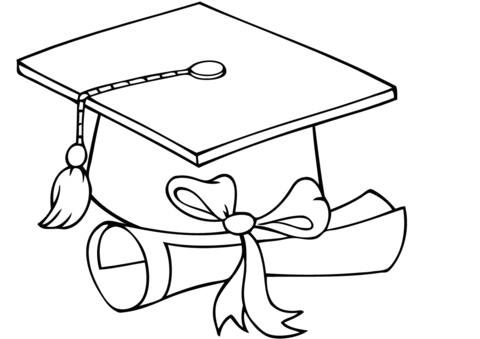 Graduate cap with diploma coloring page free printable coloring pages