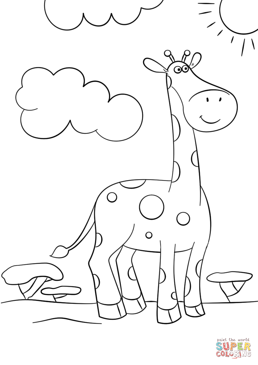 Cute cartoon giraffe coloring page free printable coloring pages
