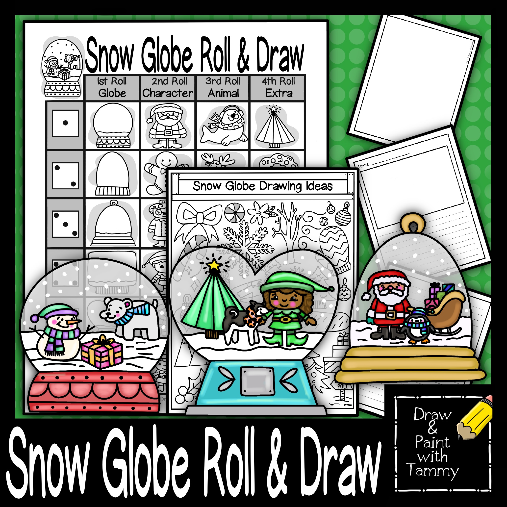 Roll a snow globe christmas roll and draw winter art game art sub lesson made by teachers