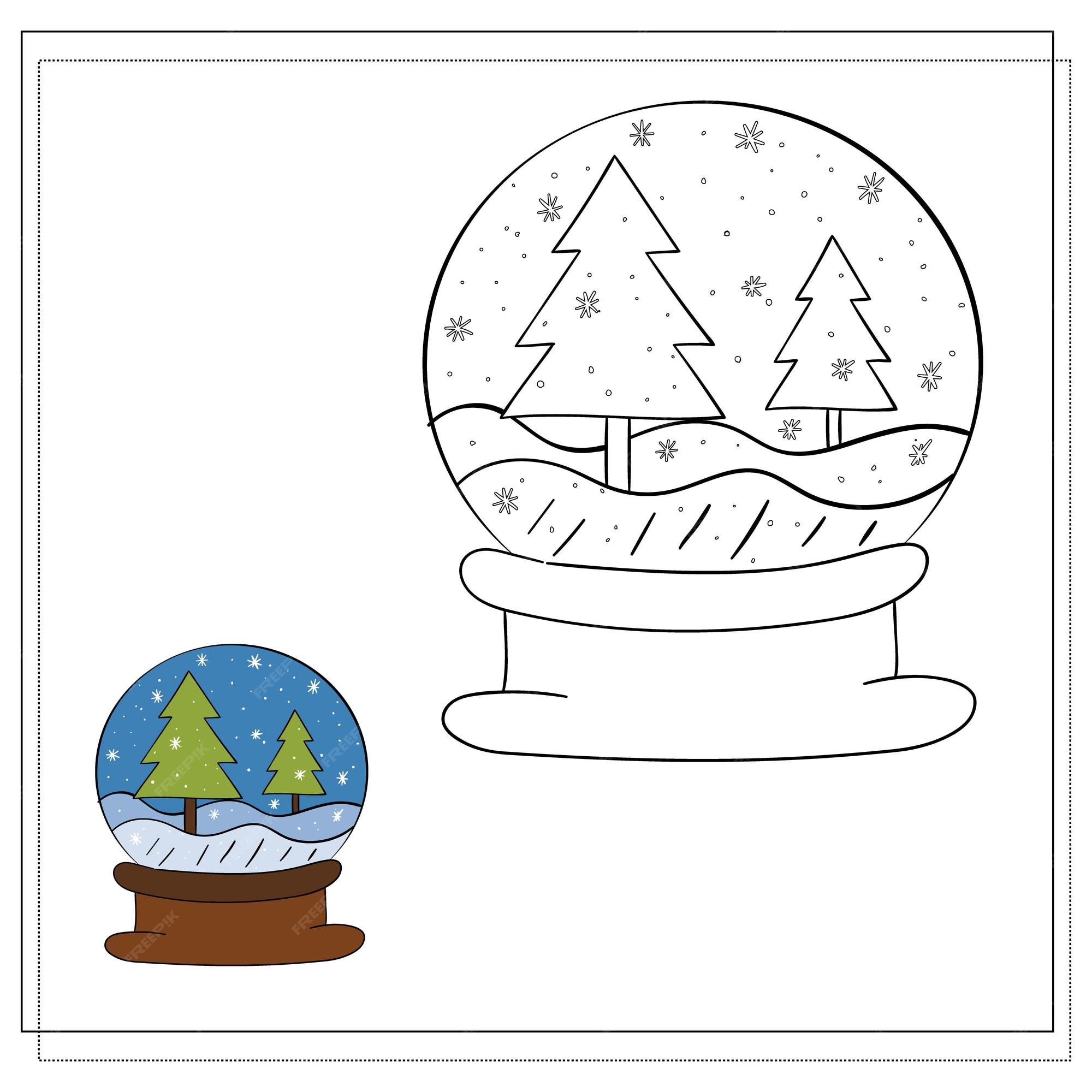 Premium vector coloring book for children draw a snow globe based on the drawing vector illustration
