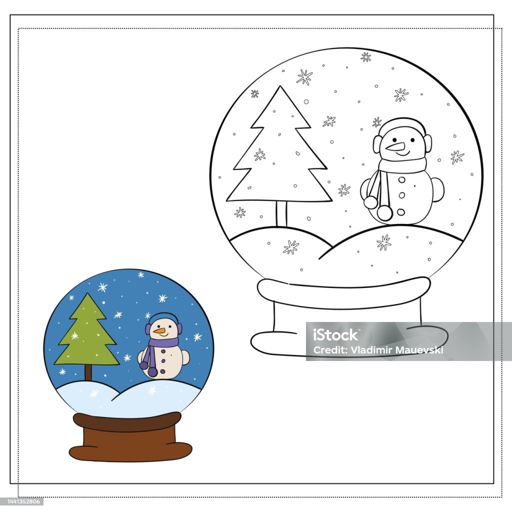 Coloring book for children draw a snow globe based on the drawing vector illustration stock illustration