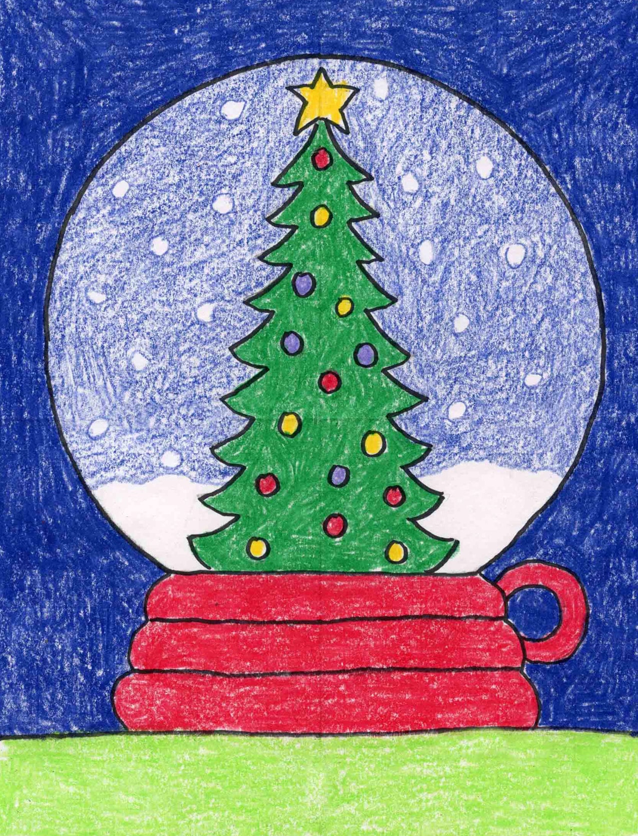 Easy how to draw a snow globe tutorial video and coloring page