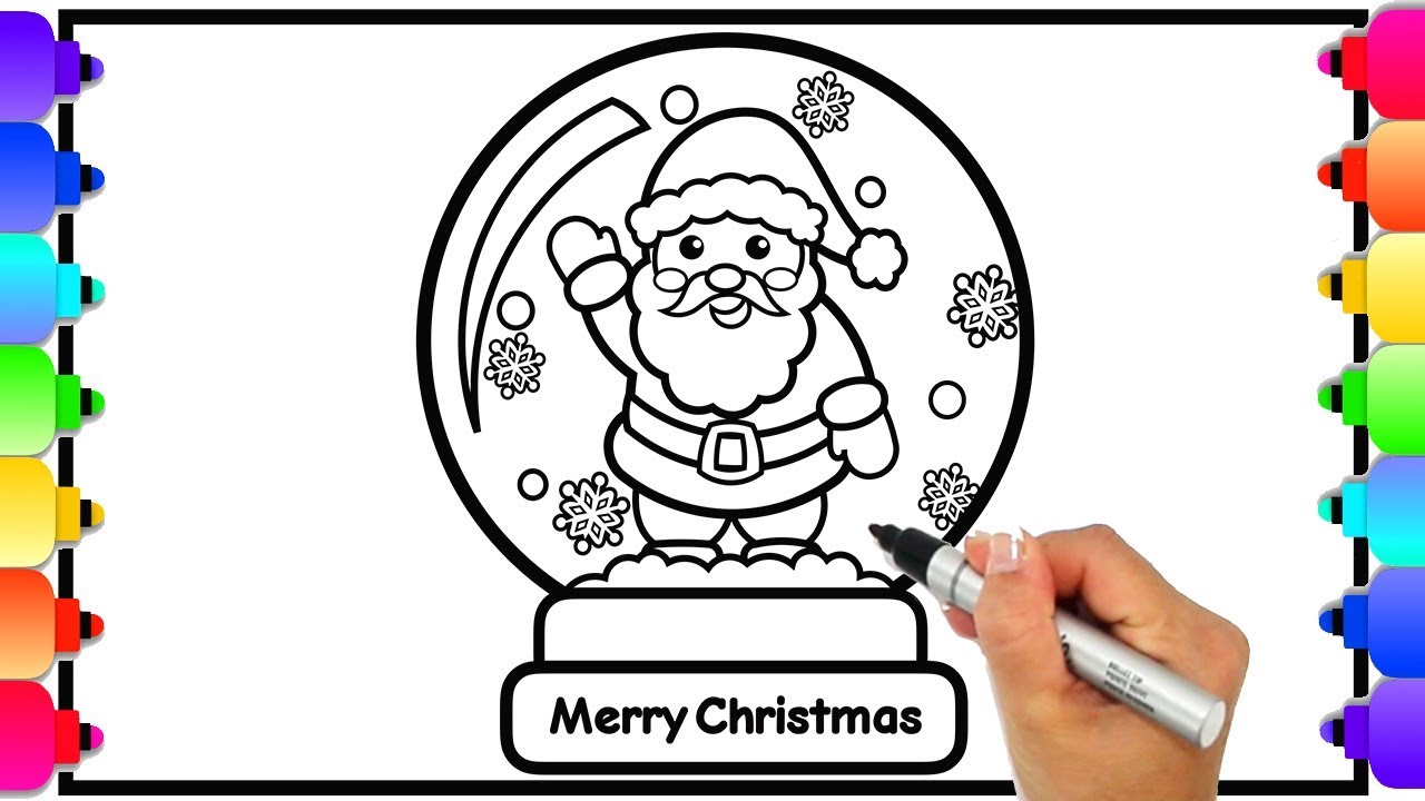 How to draw a snow globe christmas coloring pages glitter art how to draw santa ðâðâð