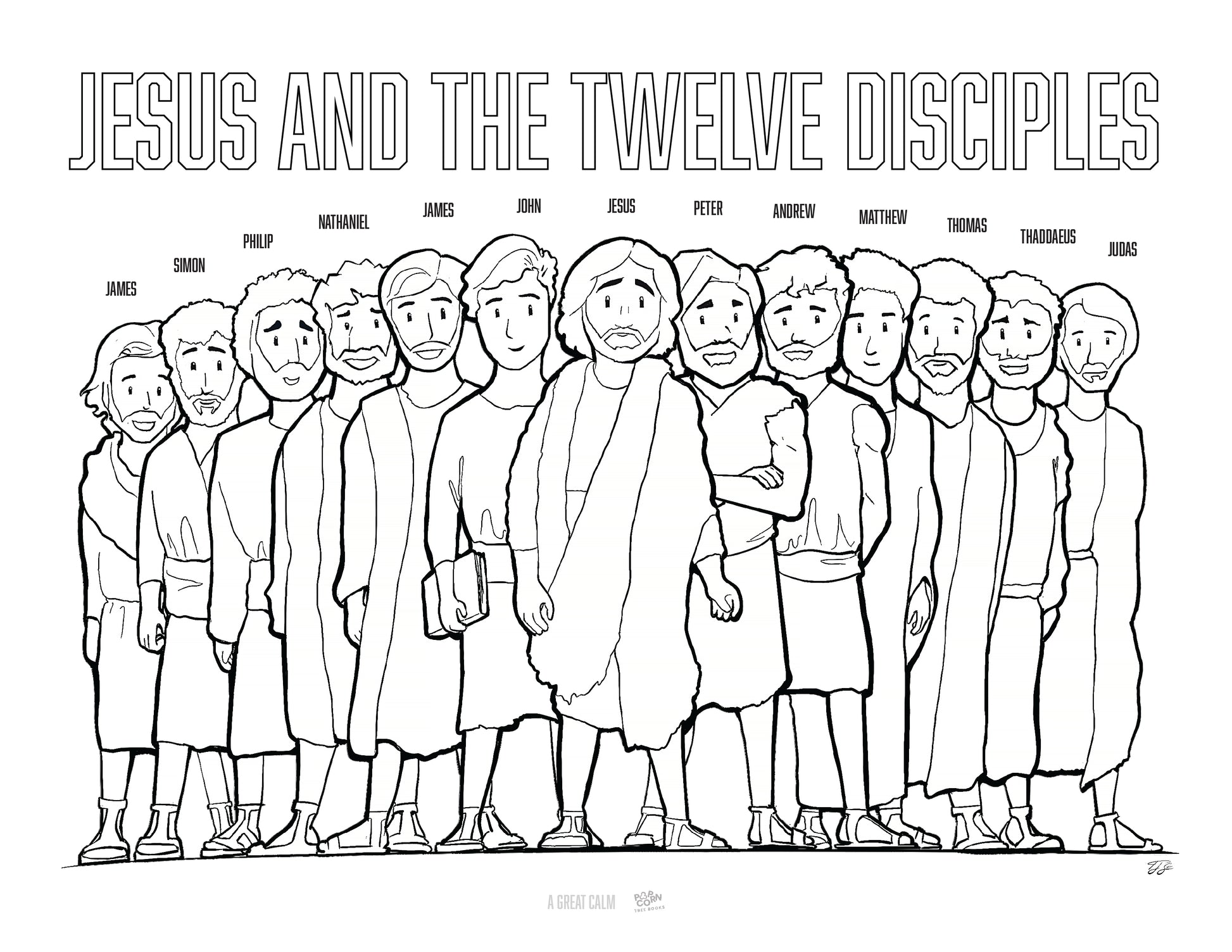 Free jesus and the twelve disciples coloring page â popcorn tree books