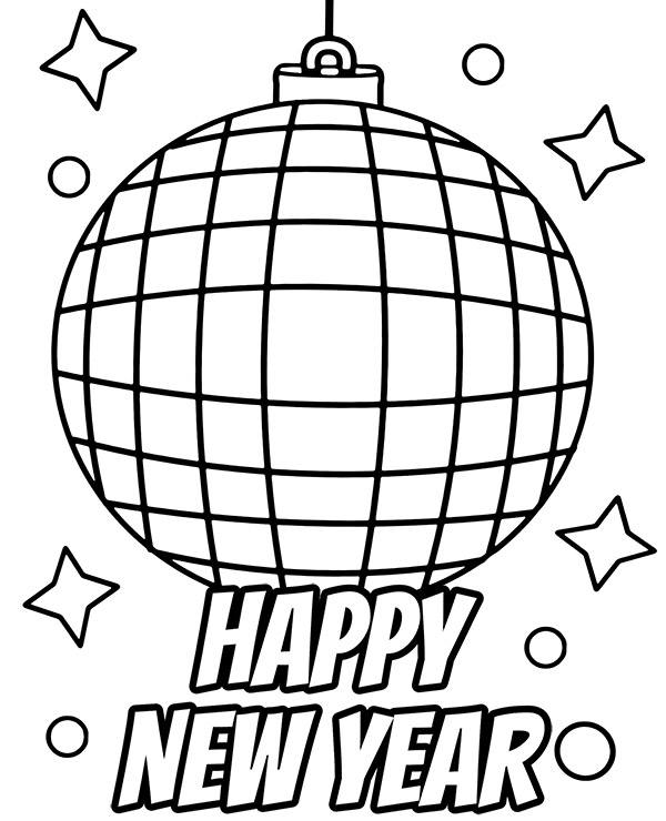 Disco ball coloring page happy new year