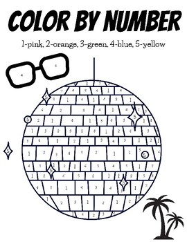 Retro groovy disco ball summer color by number activity for primary grades