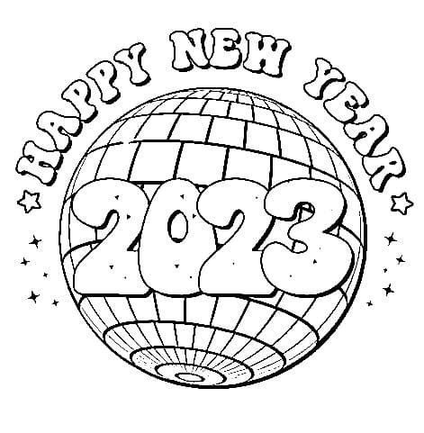 Happy new year with disco ball coloring page