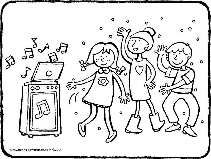 Childrens disco â the children are dancing to some great music what a lovely party colour the picture and hang it â dancing drawing coloring pages kids dance