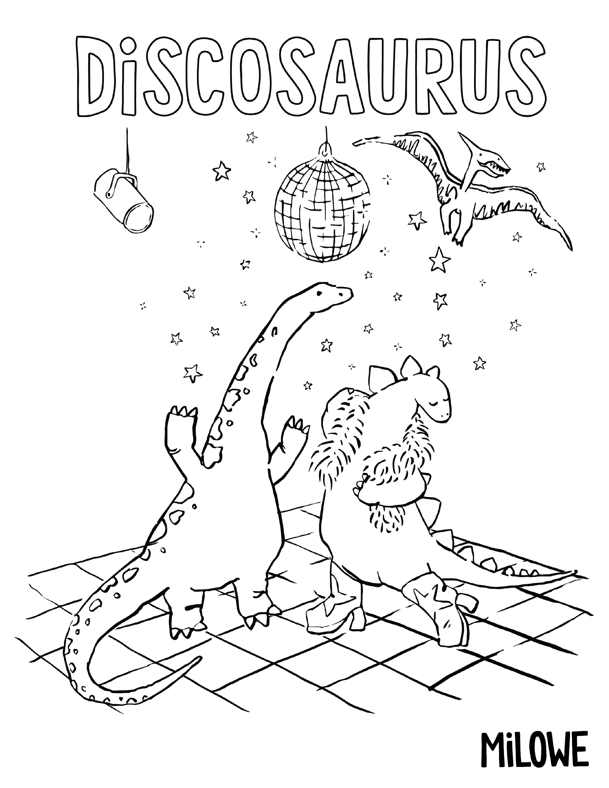 A disco dino coloring sheet for kids â milowe