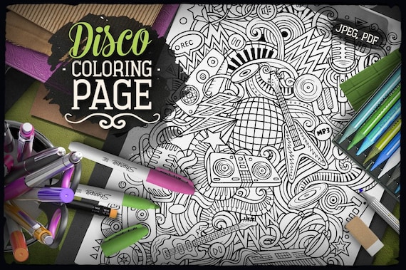 Disco music coloring page adult coloring book digital