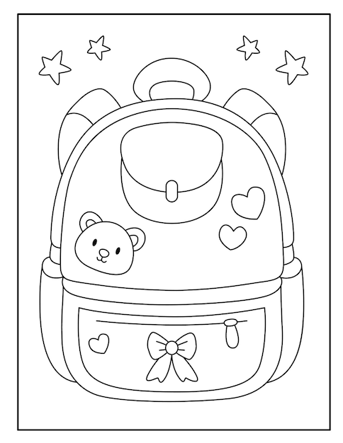 Premium vector school bag coloring pages for kids