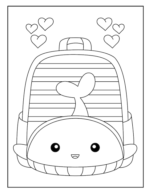 Premium vector school bag coloring pages for kids