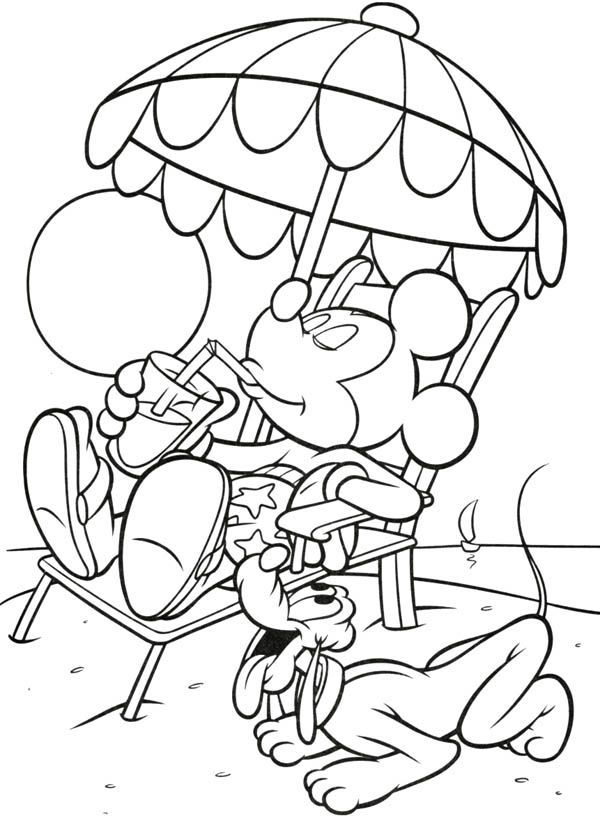 Mickey mouse and pluto relax on the beach coloring page color luna disney coloring sheets disney coloring pages summer coloring pages