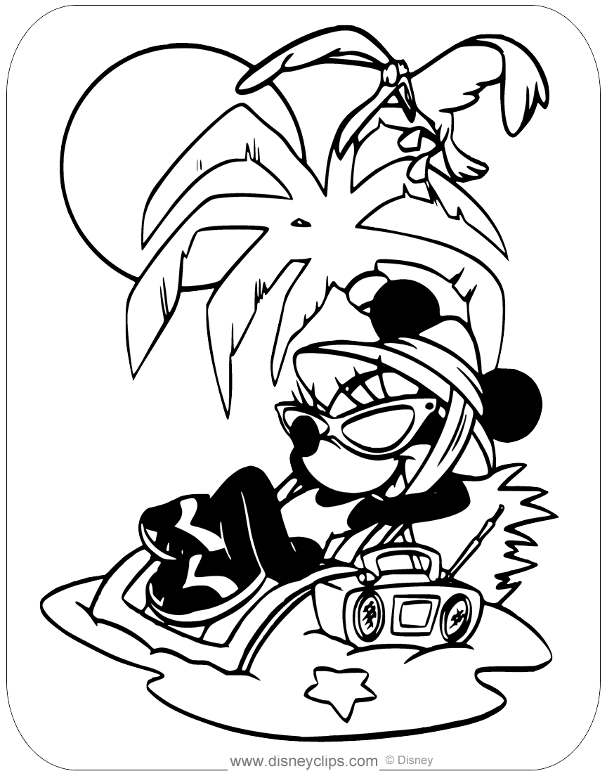 Minnie at the beach minnie mouse coloring pages disney coloring sheets coloring pages