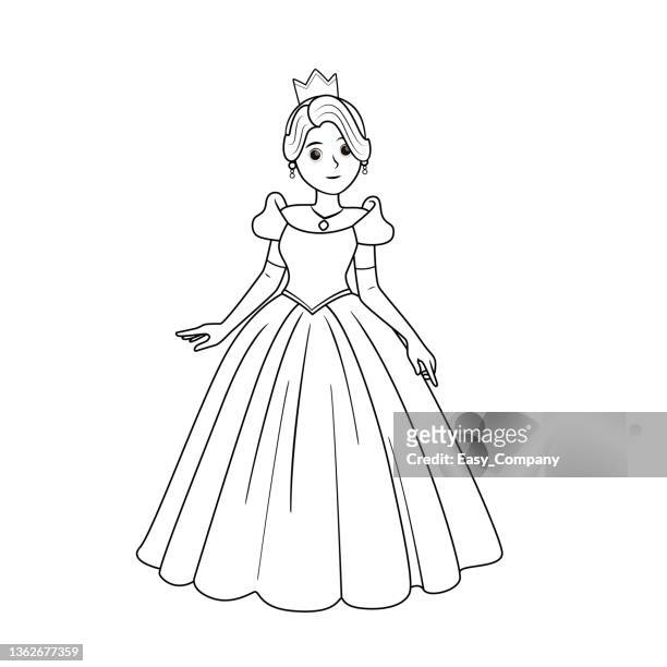 Black and white vector illustration of childrens activity coloring book pages with pictures of character princess high