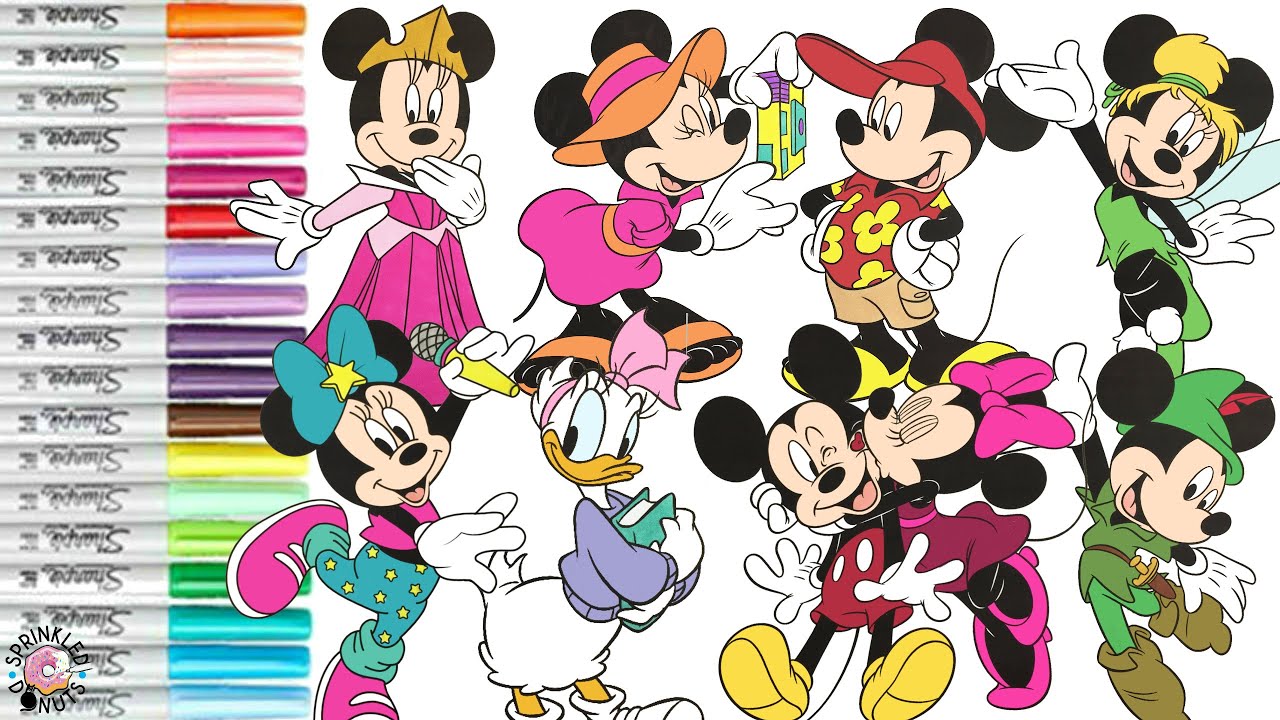 Disney minnie mouse coloring book pilation mickey daisy donald pluto princess aurora tinker bell