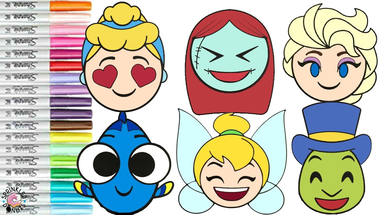 Disney eoji blitz coloring book copilation cinderella sally jiiny cricket dory elsa tinker bell