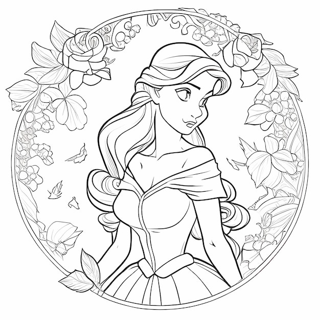Premium ai image whimsical disney princess fun coloring page with clean lines