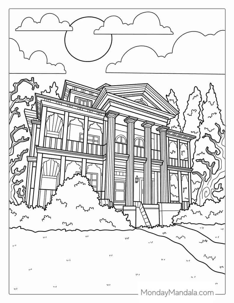 Haunted house coloring pages free pdf printables