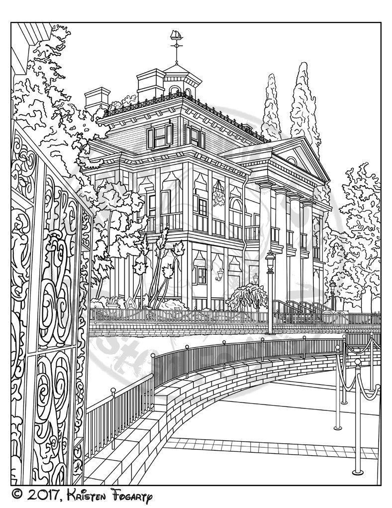 Disneyland digital adult coloring page haunted mansion etsy house colouring pages adult coloring page coloring pictures