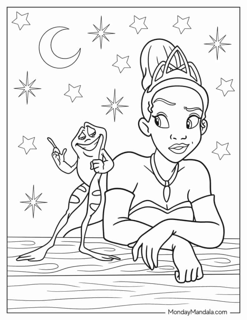 Princess the frog coloring pages free pdf printables