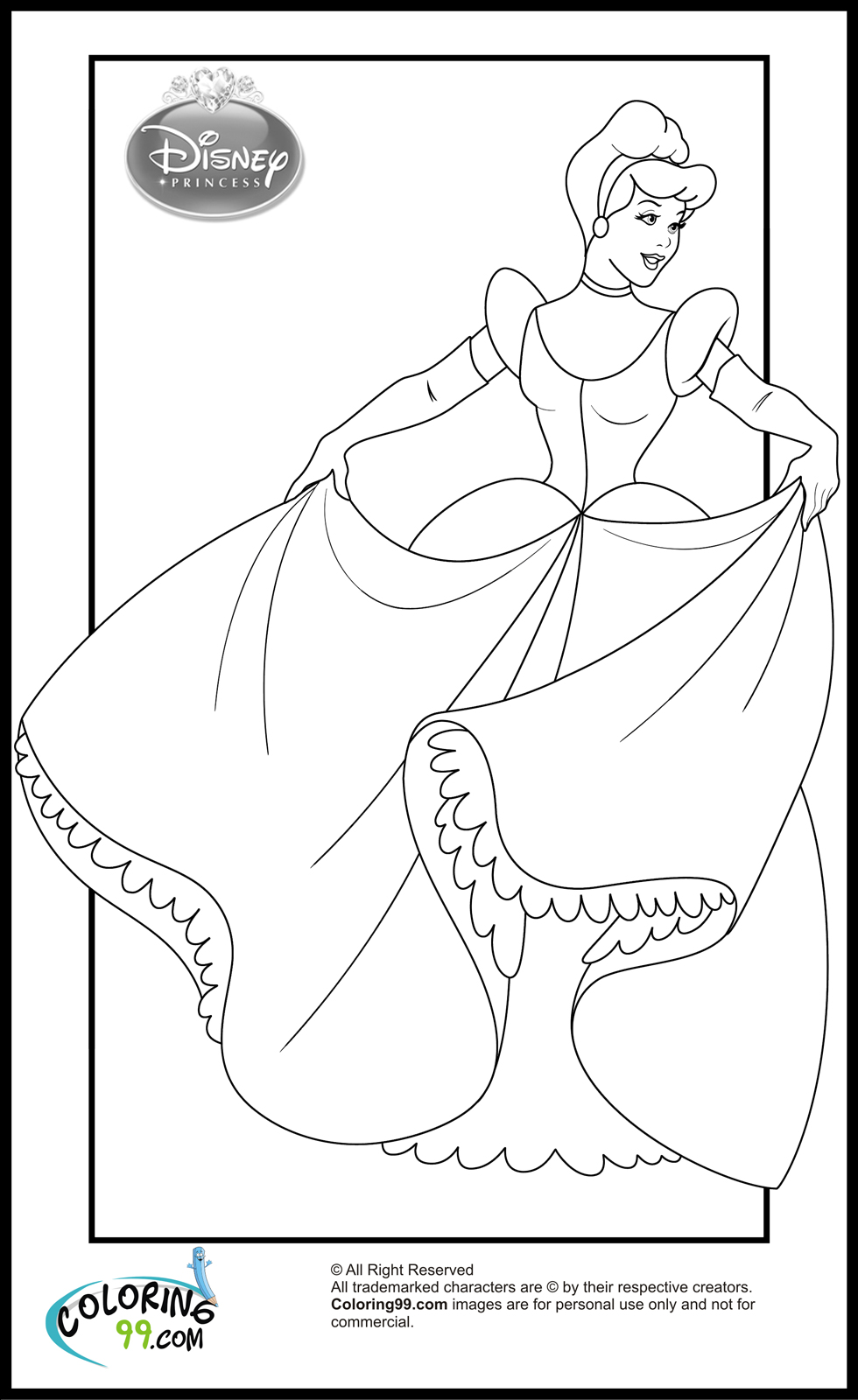Disney princess cinderella coloring pages team colors