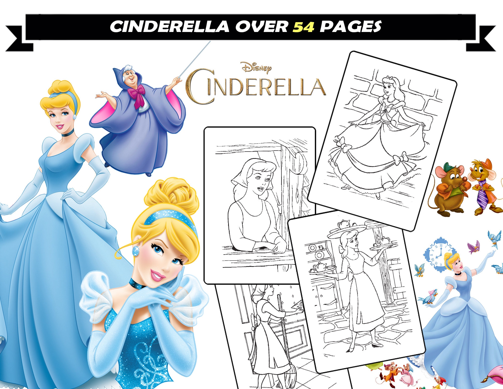 Princess and prince coloring book for children cinderella