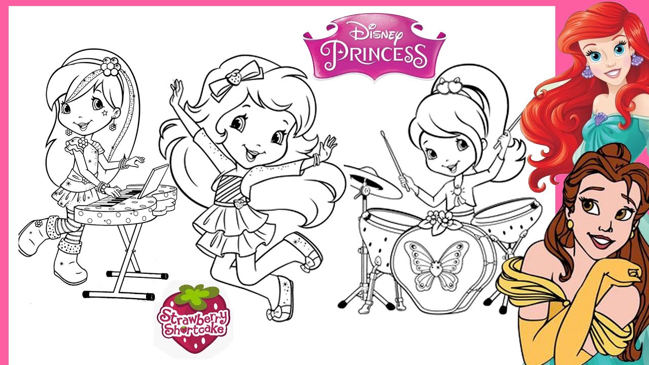 Disney akeover coloring page strawberry shortcake akeover to princesses belle ariel snow white