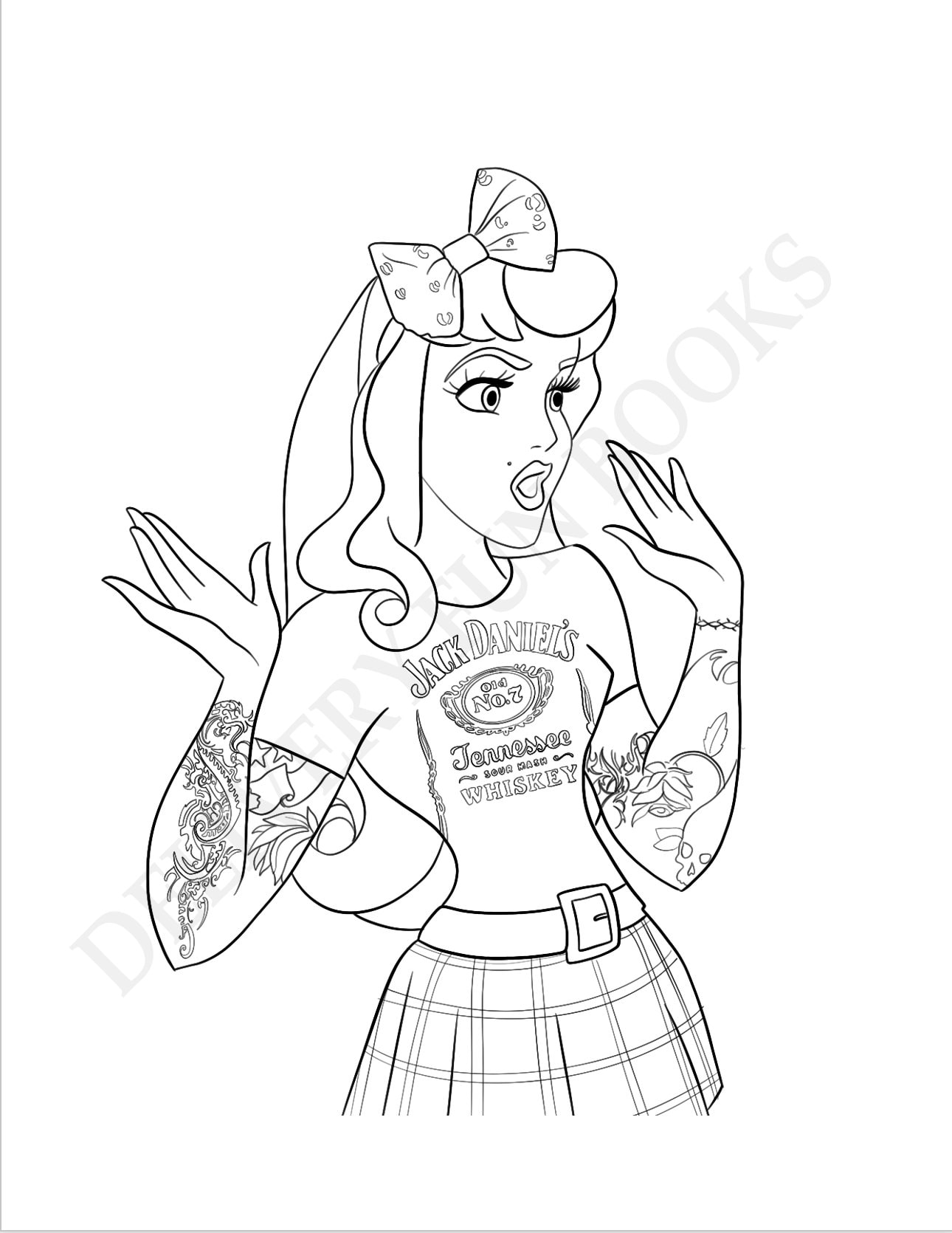 Princess with tattoo coloring book amazing and sexy illustrations for adults stress relief printable digital downloads pdf pages