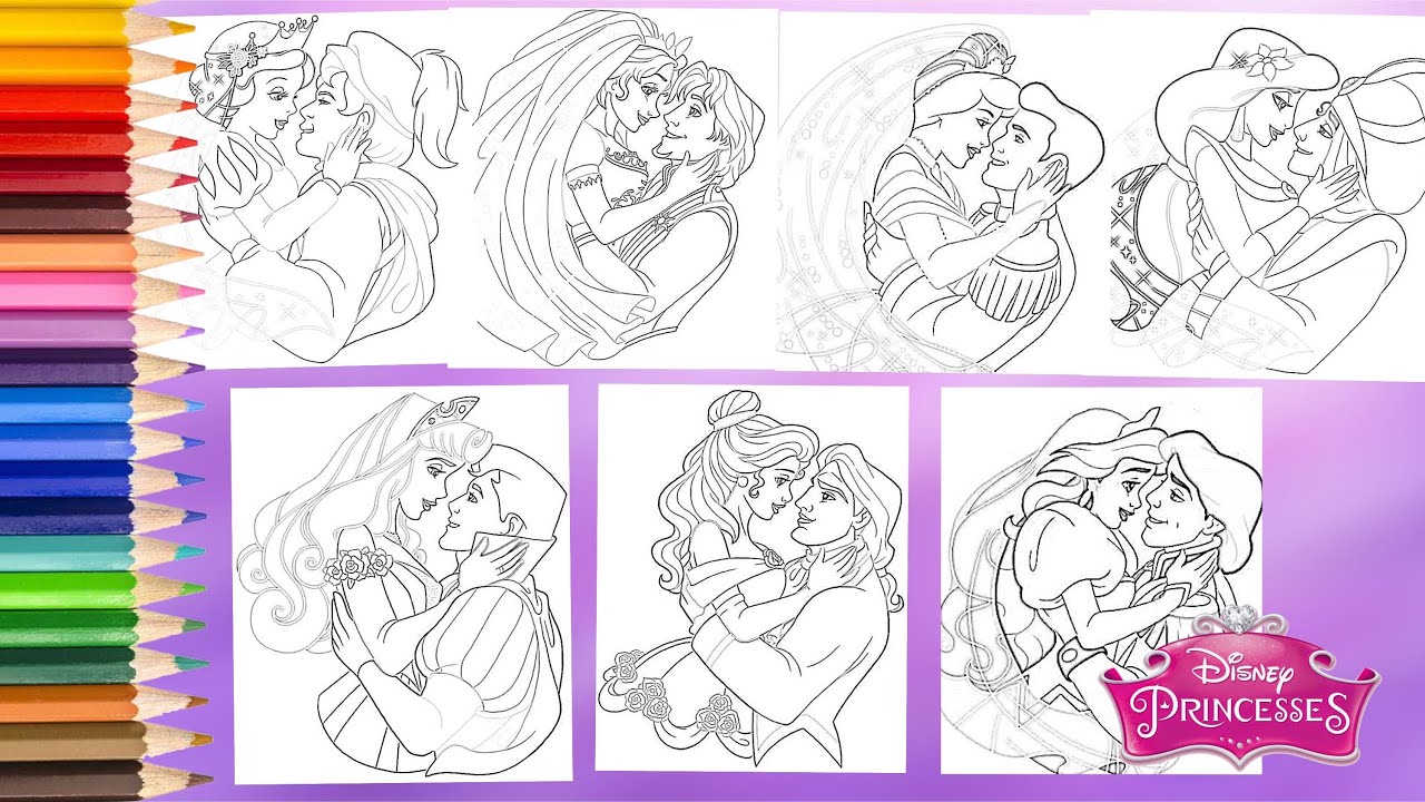 Coloring disney princess prince wedding photoshoot