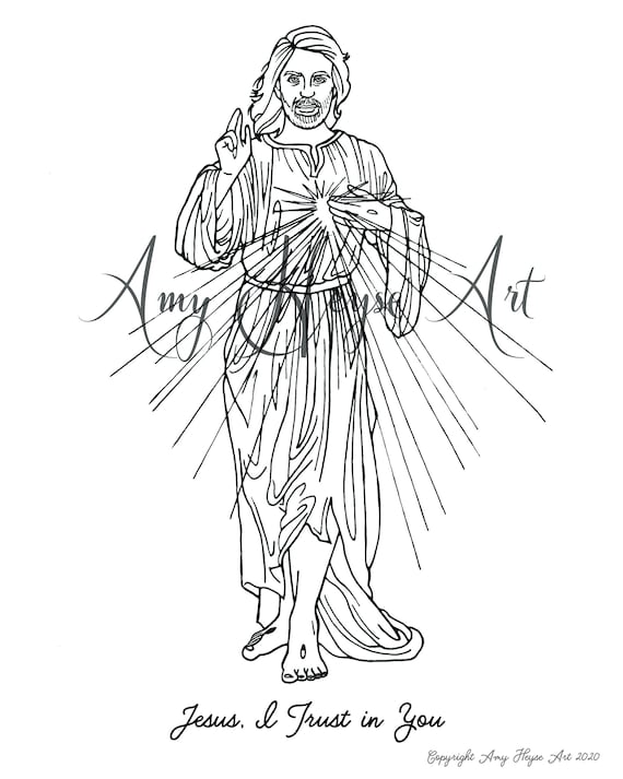 Divine mercy jesus catholic coloring page digital download