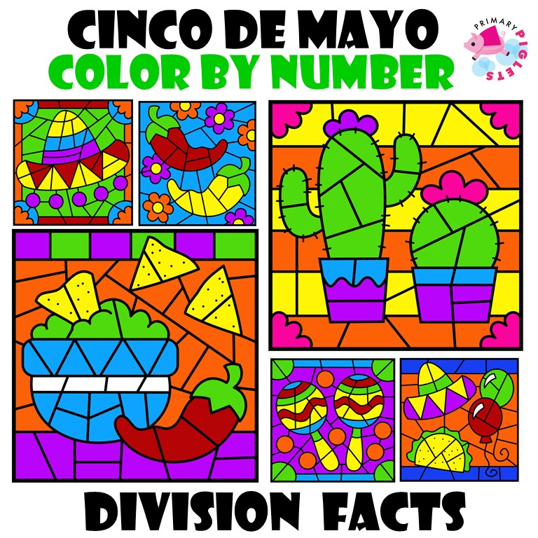 Cinco de mayo color by number division made by teachers