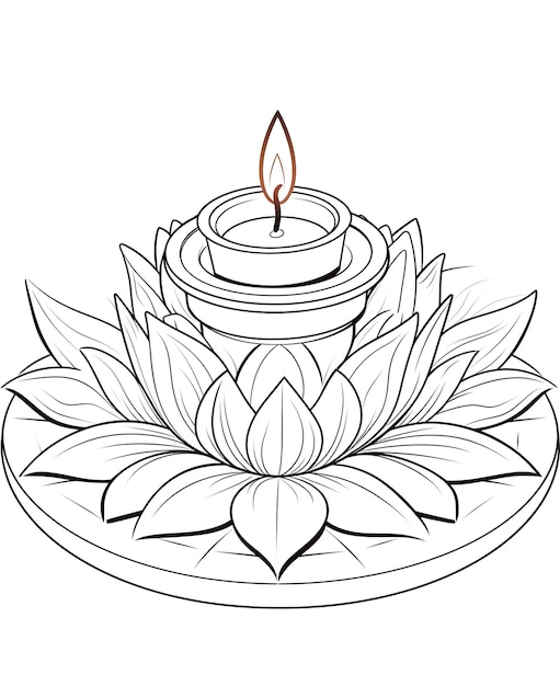 Premium ai image coloring page for adults representation of diwali diya