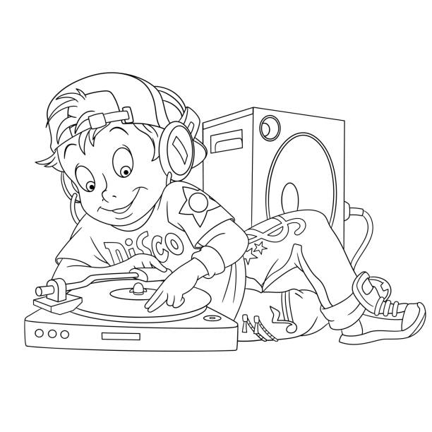 Coloring page with dj boy stock illustration