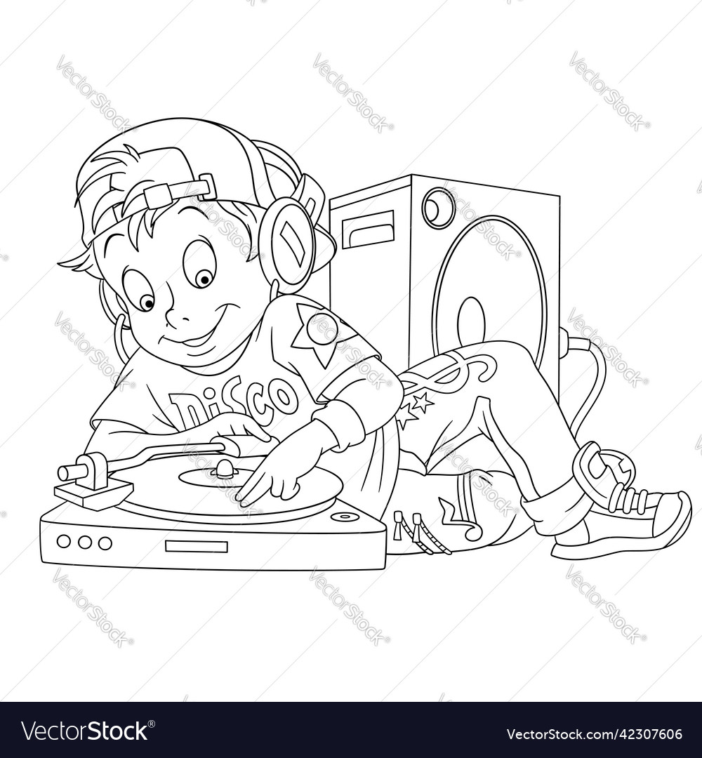 Cartoon dj boy coloring royalty free vector image