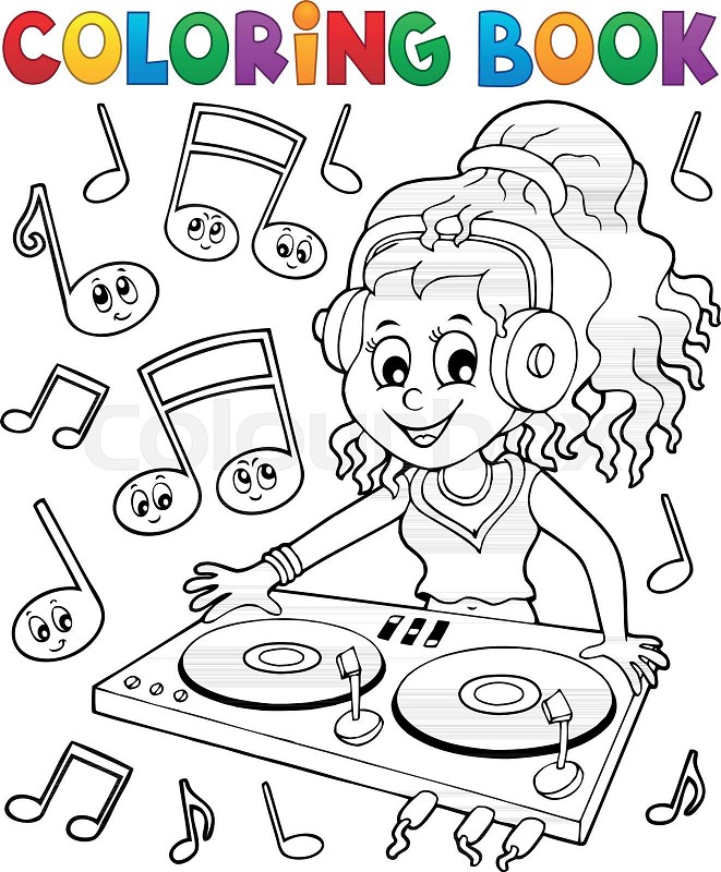 Coloring book dj girl stock vector