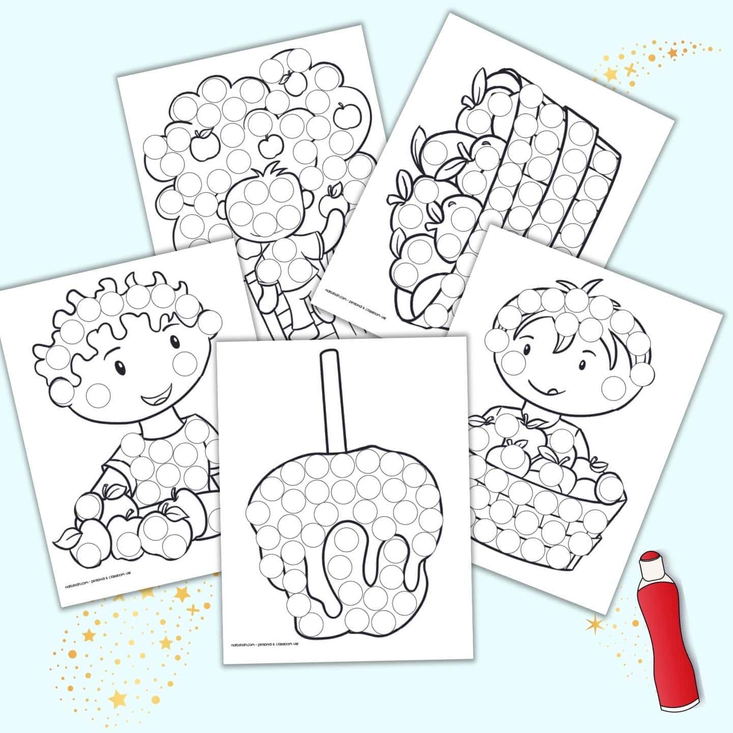 Free printable apple theme dot marker coloring pages