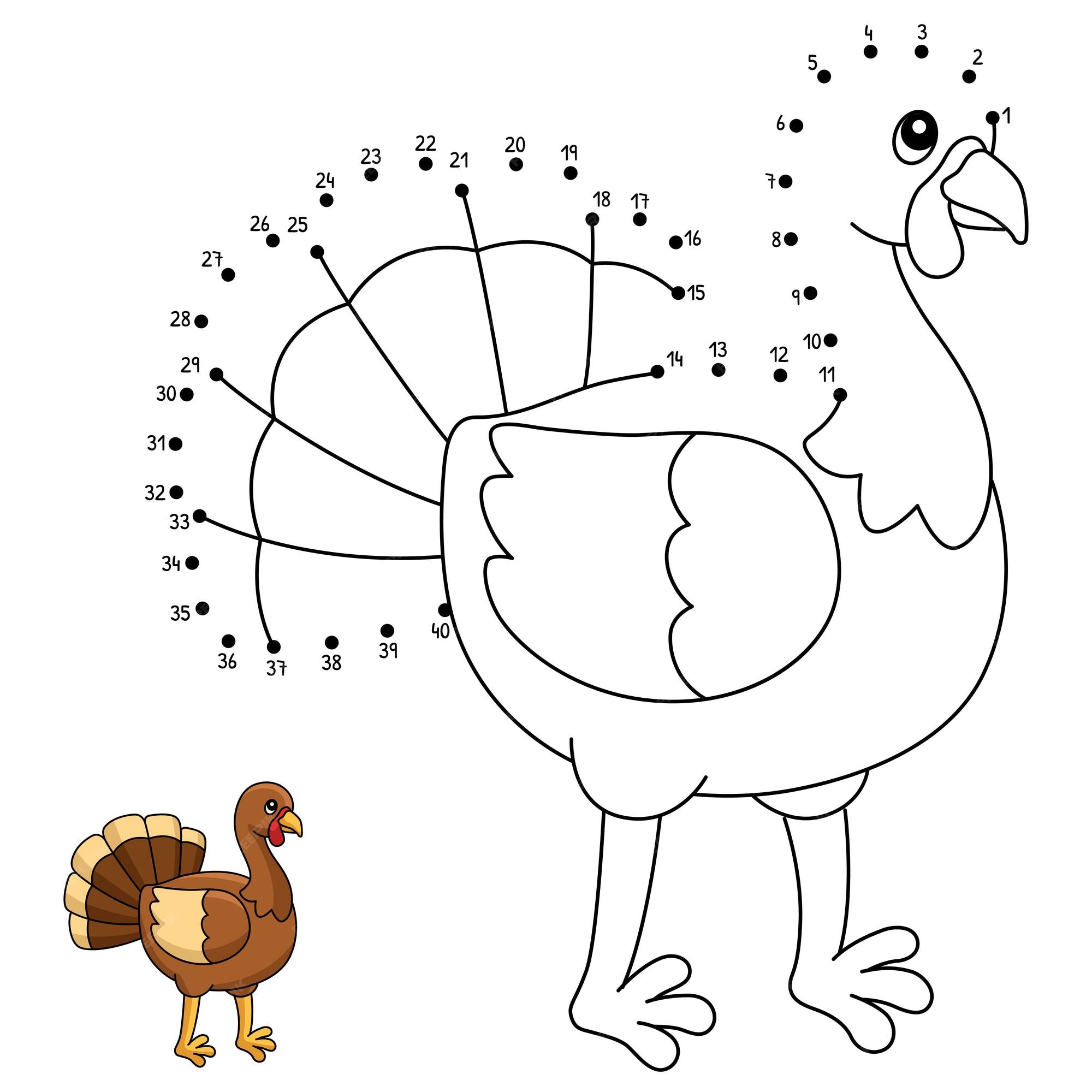 Premium vector dot to dot thanksgiving turkey coloring page